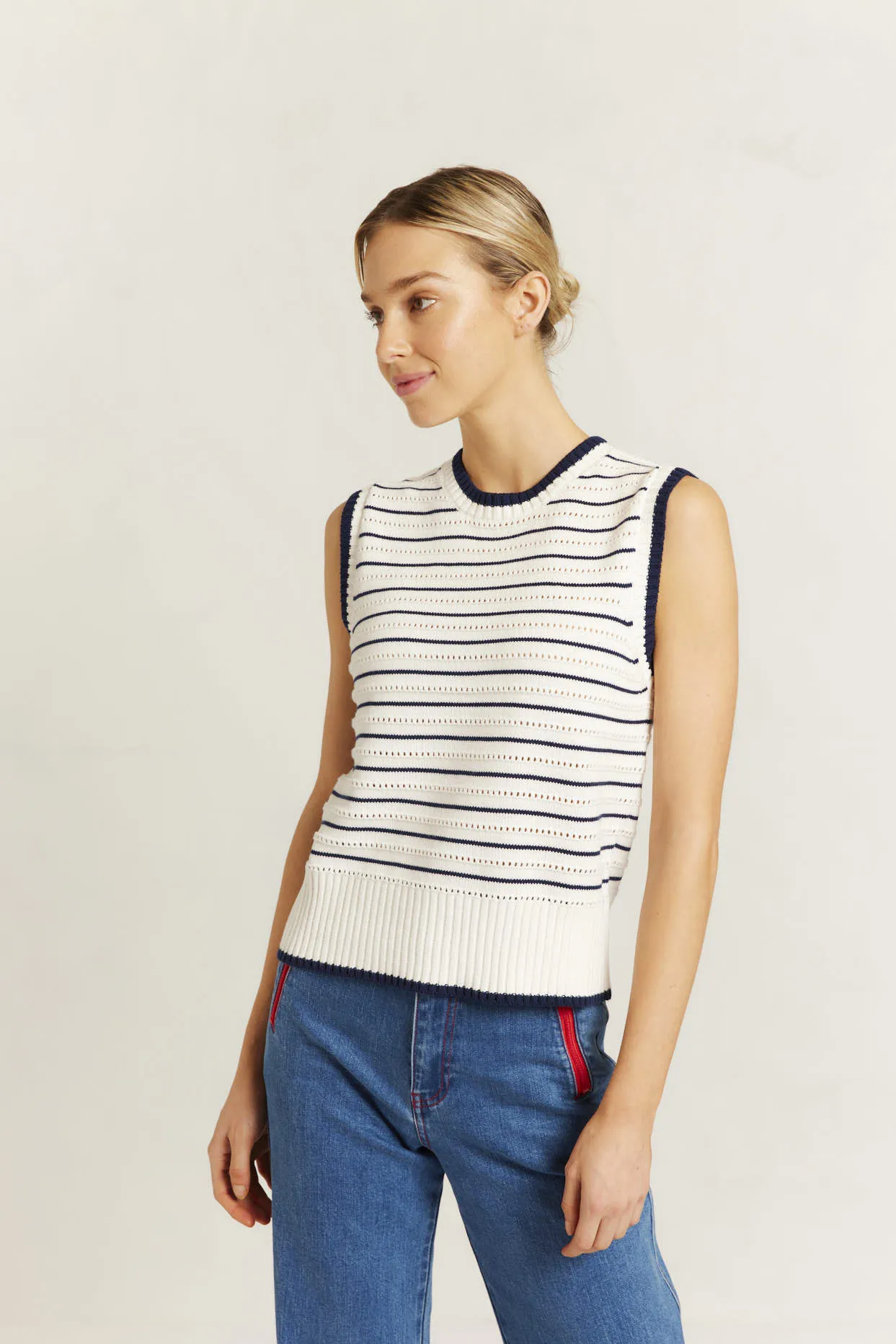 Alyssa Cotton Knit Vest in Ivory