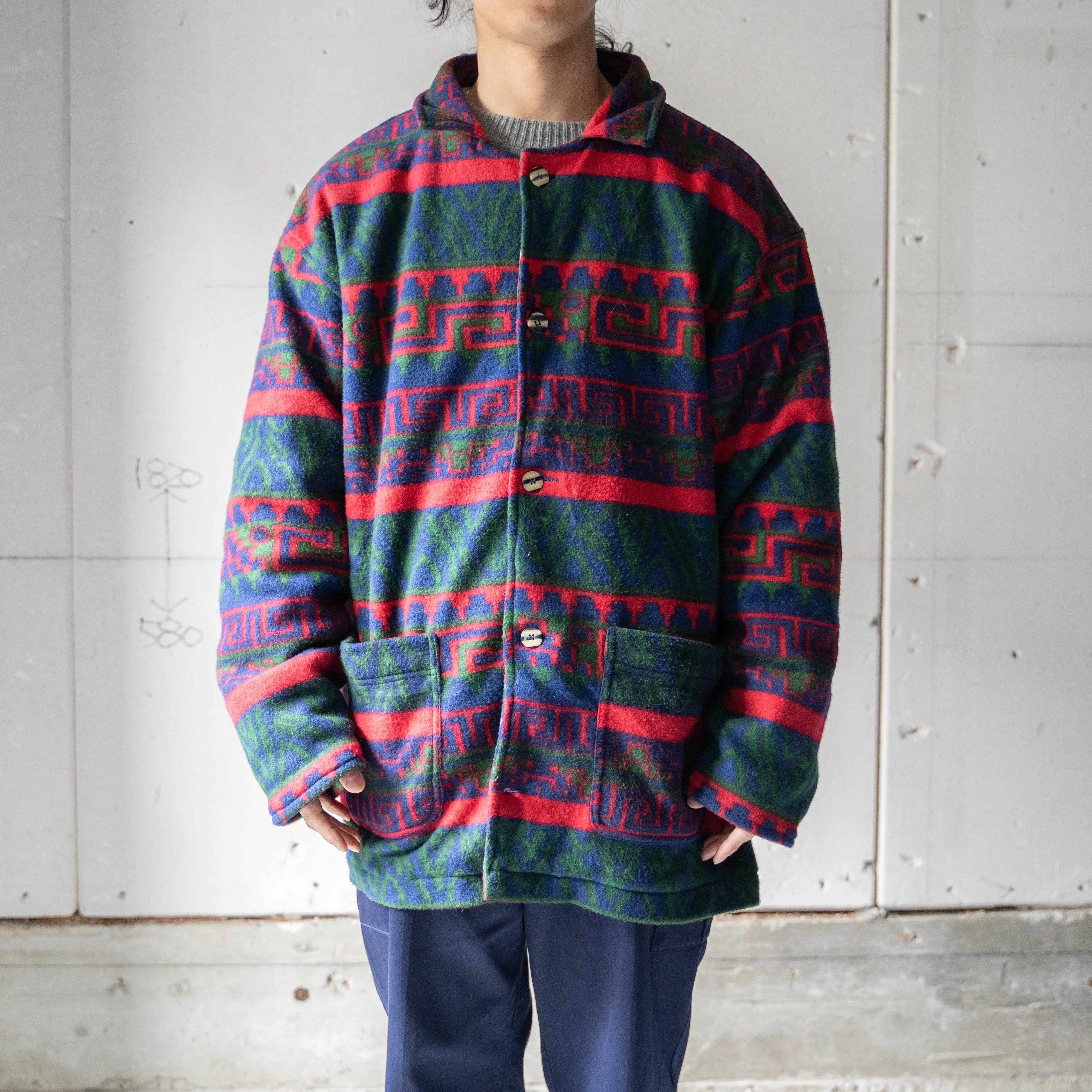 around 1980s Swiss ethnic pattern fleece jacket