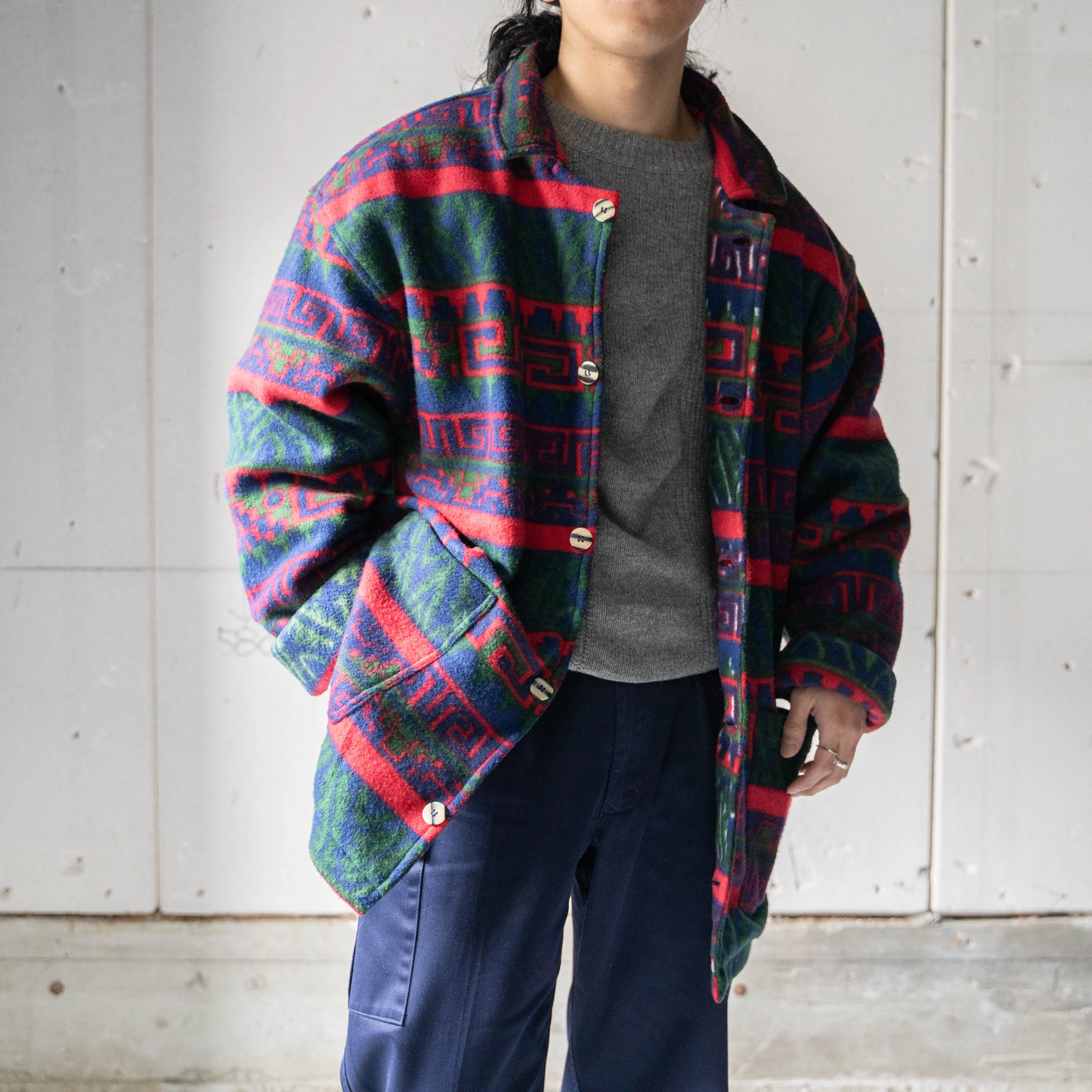 around 1980s Swiss ethnic pattern fleece jacket