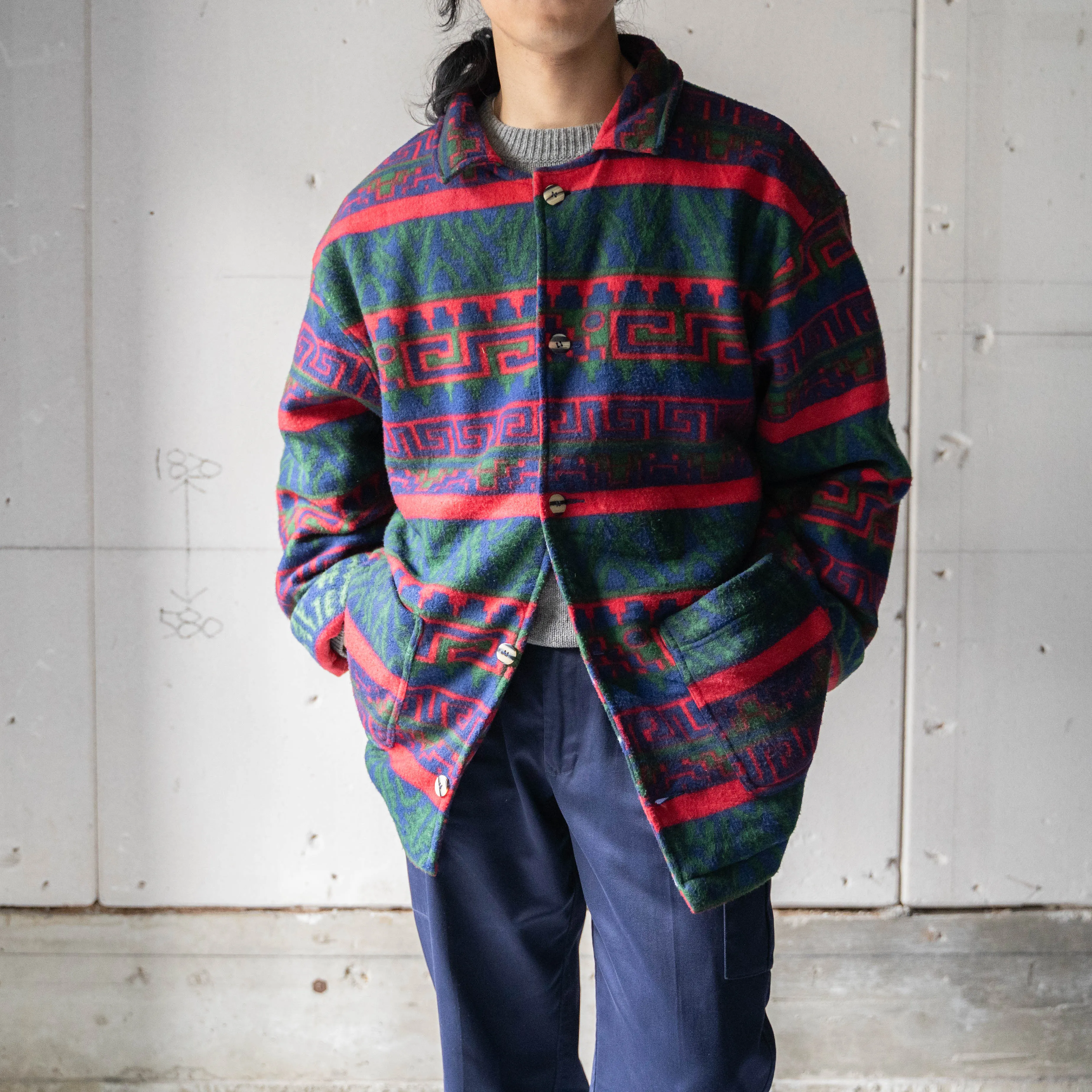 around 1980s Swiss ethnic pattern fleece jacket