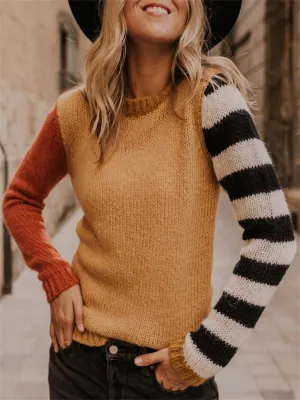 Autumn And Winter Casual Women'S Color-Blocking  Sweater Coat