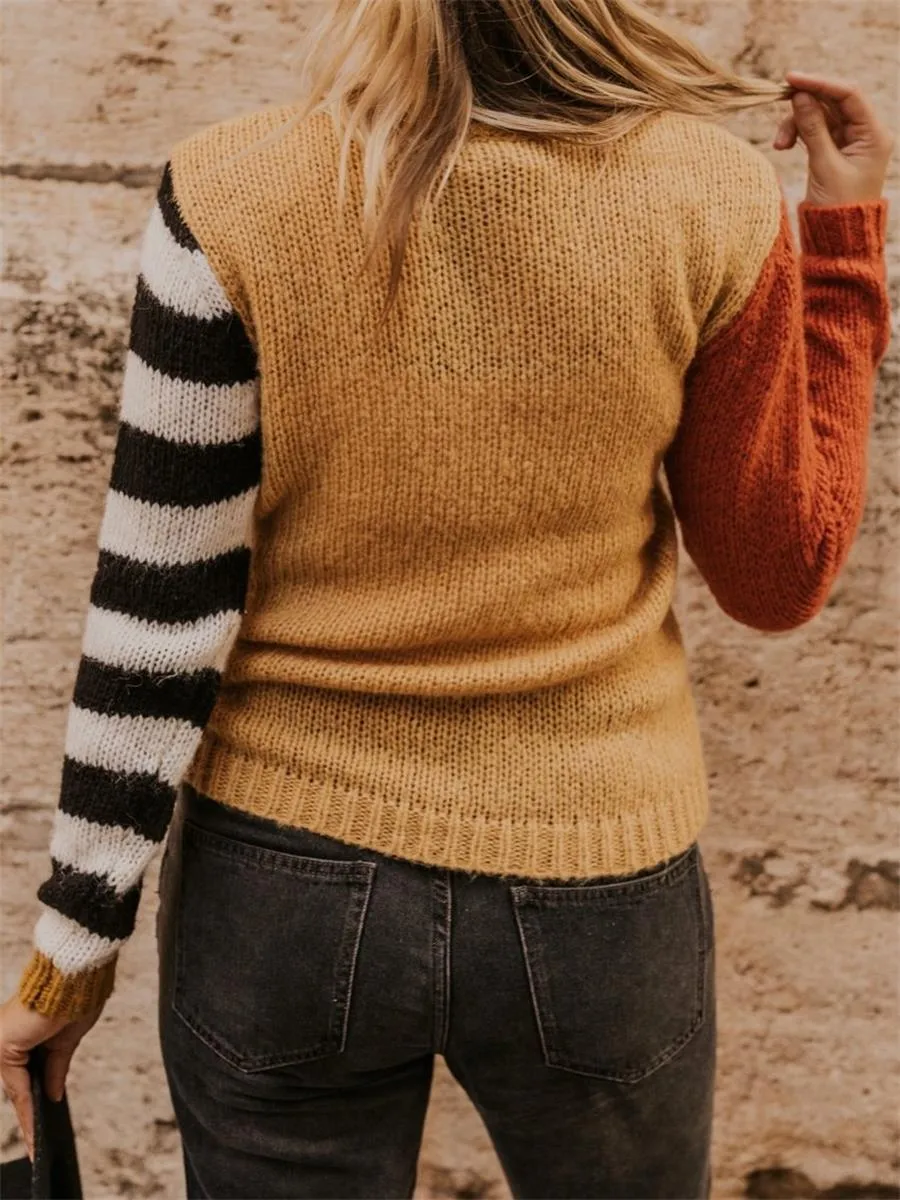 Autumn And Winter Casual Women'S Color-Blocking  Sweater Coat