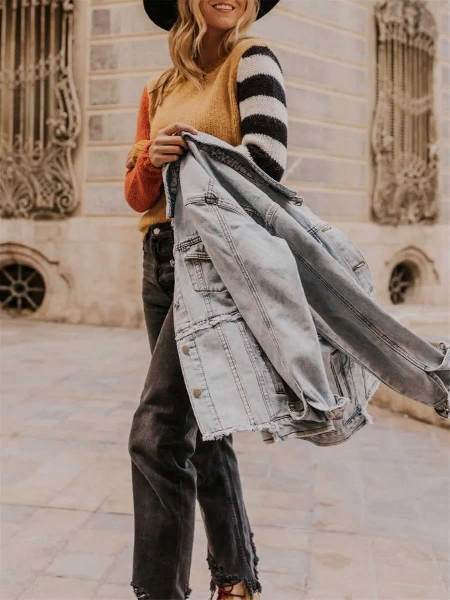 Autumn And Winter Casual Women'S Color-Blocking  Sweater Coat