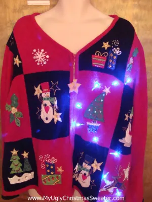 Big Size 3xl 4xl Fun Snowman Light Up Ugly Xmas Sweater