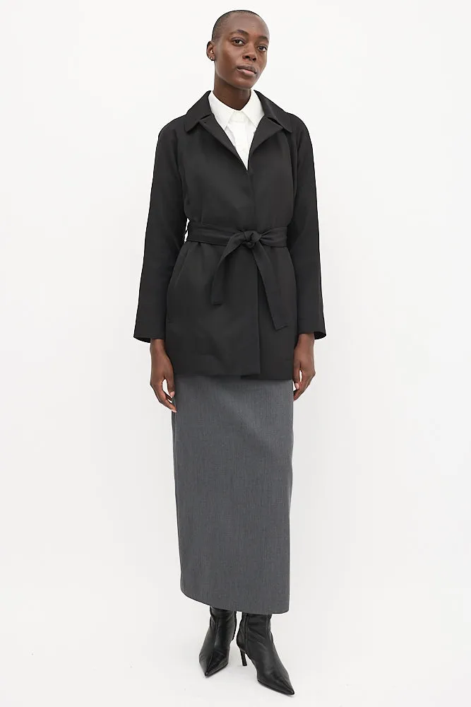Black Open Belted Coat