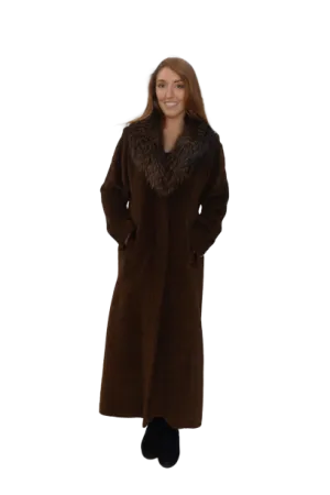 Brown Alpaca Coat with detachble Trim Raccoon Collar