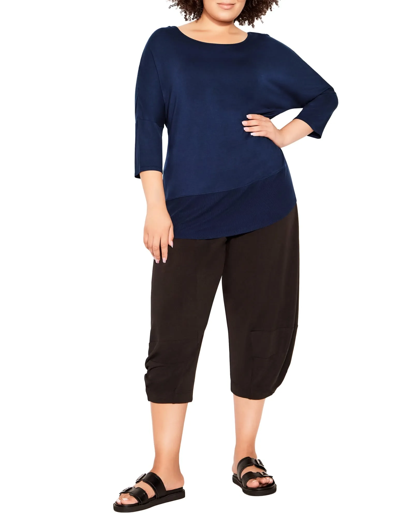 Carrie Contrast Top | Navy