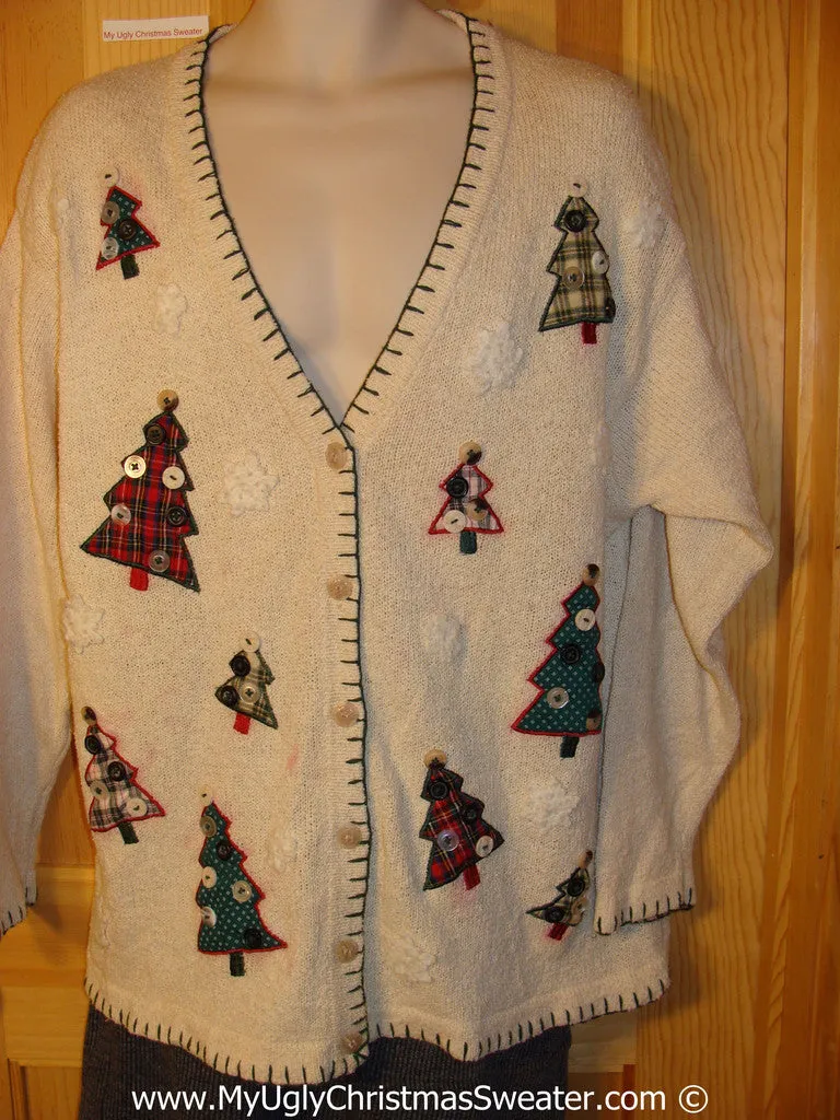Cheap Tacky Christmas Sweater Party Ugly Sweater with Crafty Plaid Trees with Real Button Decorations (f962)