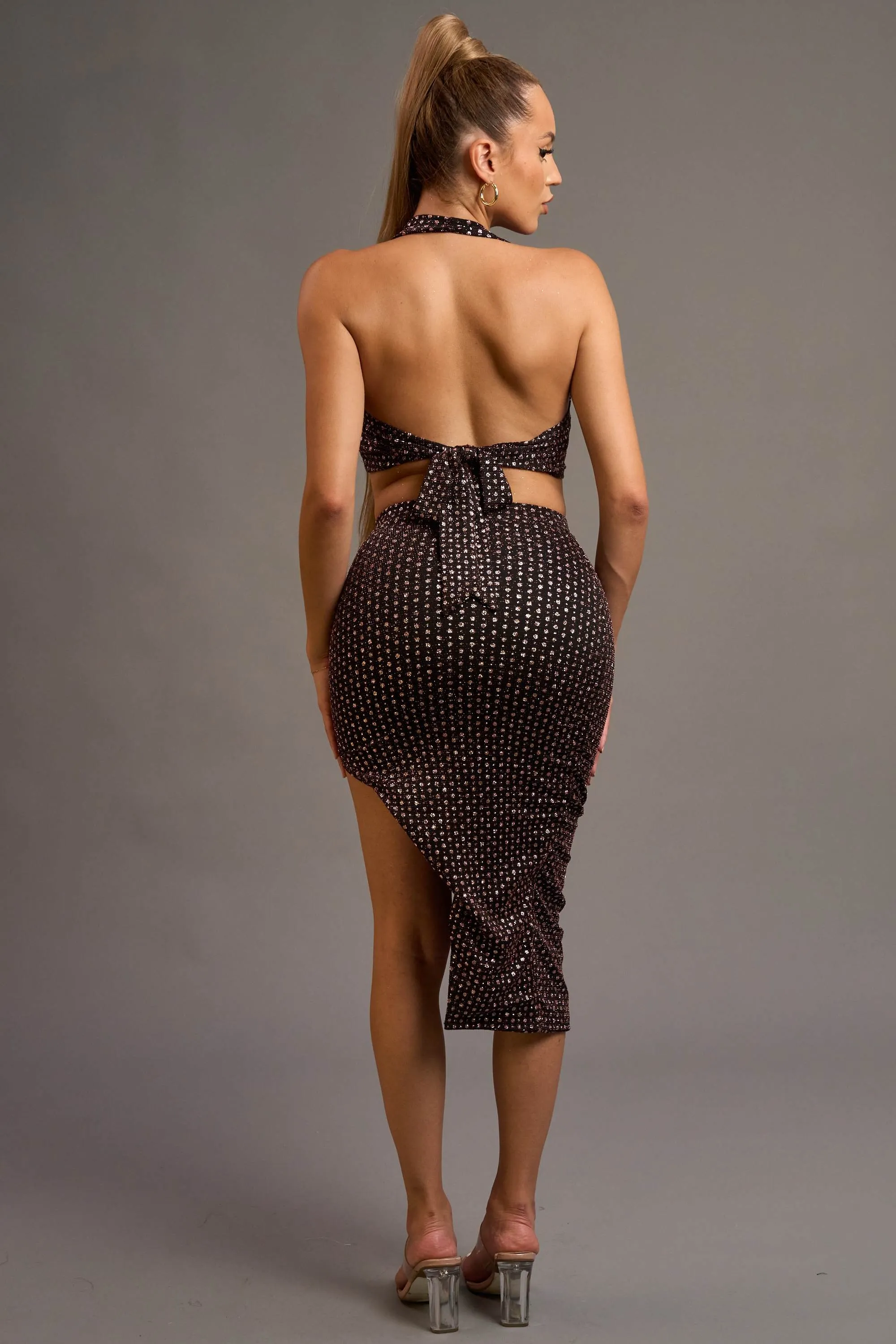 CHIC METALLIC GLITTER LUREX COWL TOP & SKIRT SETS