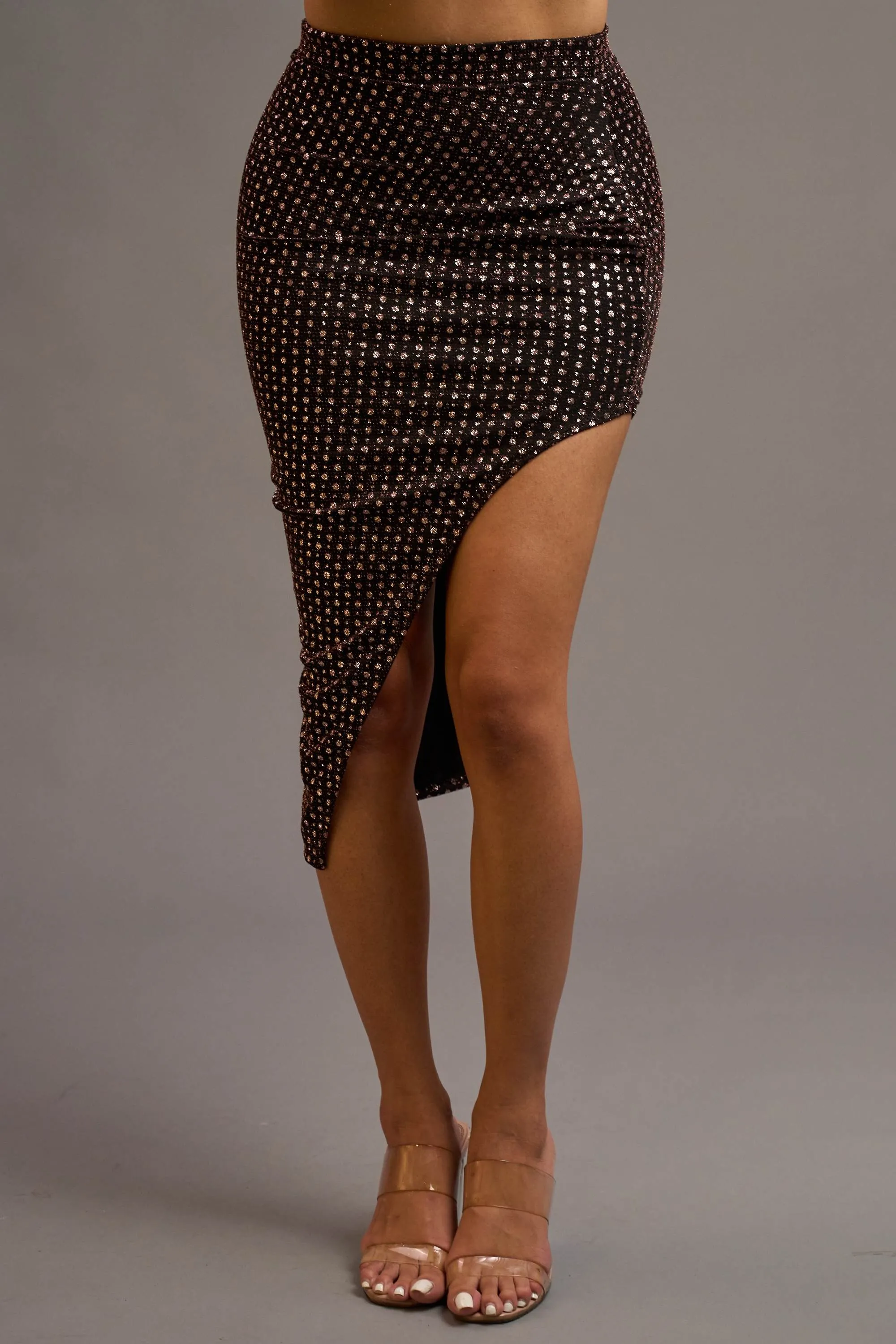 CHIC METALLIC GLITTER LUREX COWL TOP & SKIRT SETS