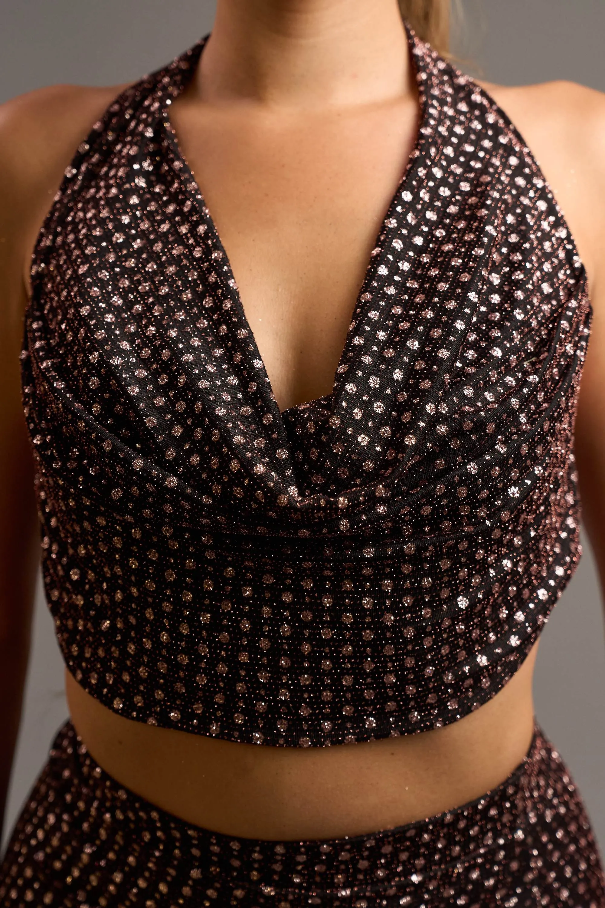CHIC METALLIC GLITTER LUREX COWL TOP & SKIRT SETS