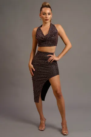 CHIC METALLIC GLITTER LUREX COWL TOP & SKIRT SETS