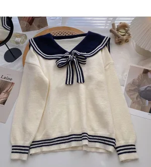 Contrast lace up Navy neck sweater female  6075