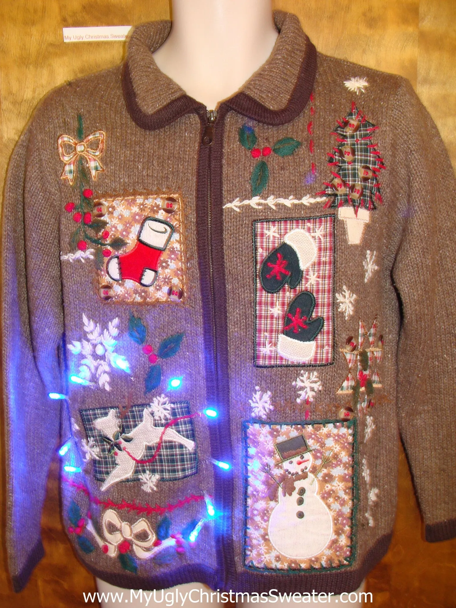 Corny Brown Knit with Reindeer Light Up Ugly Xmas Sweater