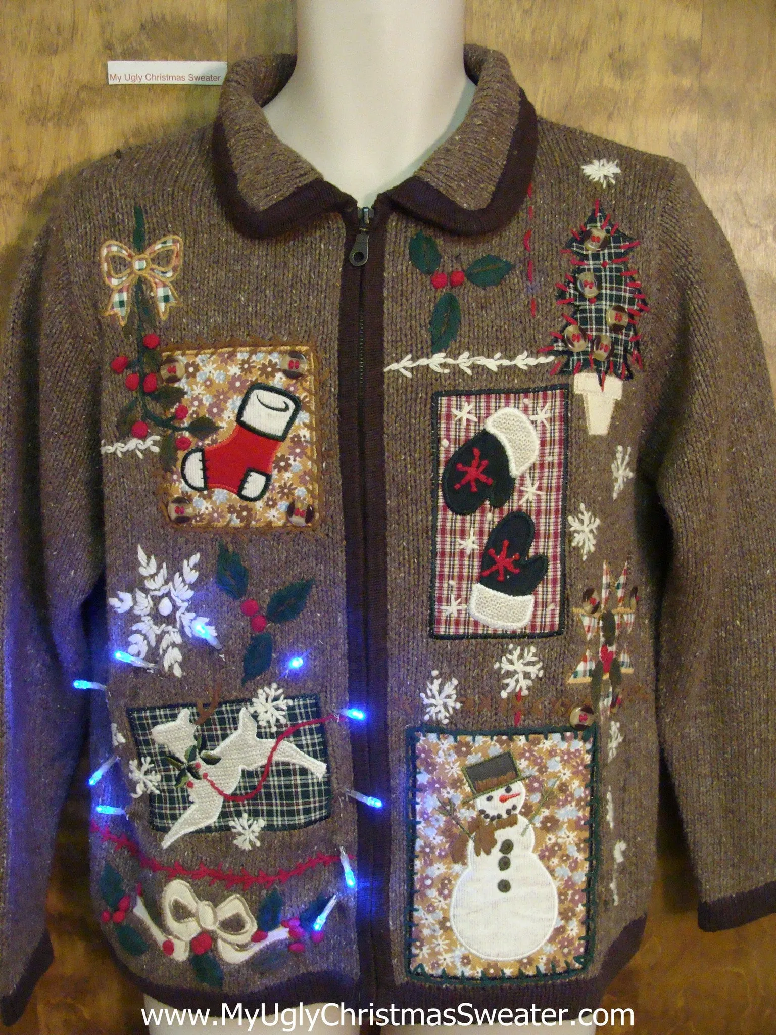 Corny Brown Knit with Reindeer Light Up Ugly Xmas Sweater