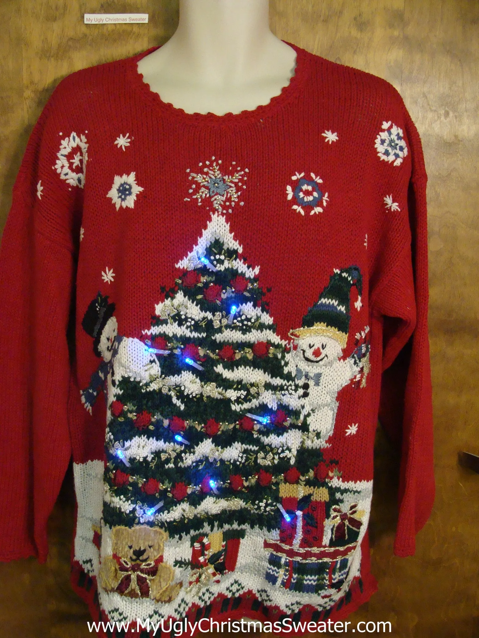 Corny Trree with Snowmen Light Up Ugly Xmas Sweater