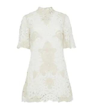 Cream Branca Battenburg Short Sleeve Dress