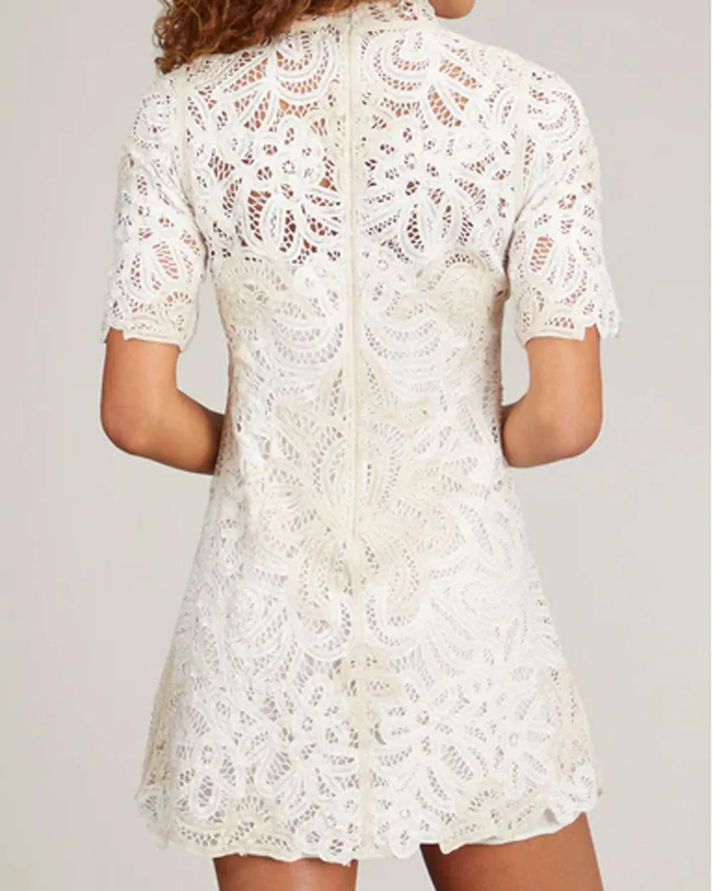 Cream Branca Battenburg Short Sleeve Dress