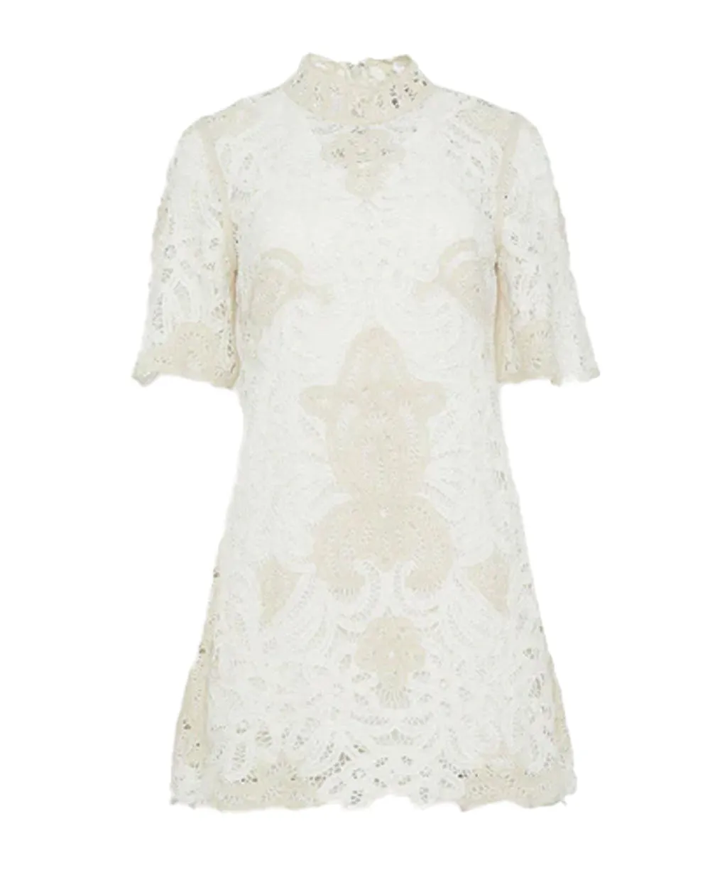 Cream Branca Battenburg Short Sleeve Dress