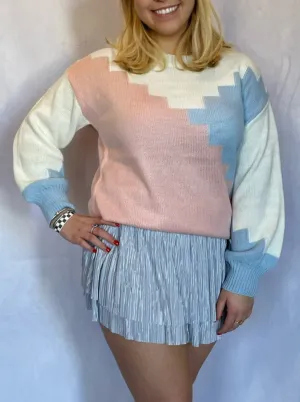 Cream/Blue/Pink Pixel Sweater