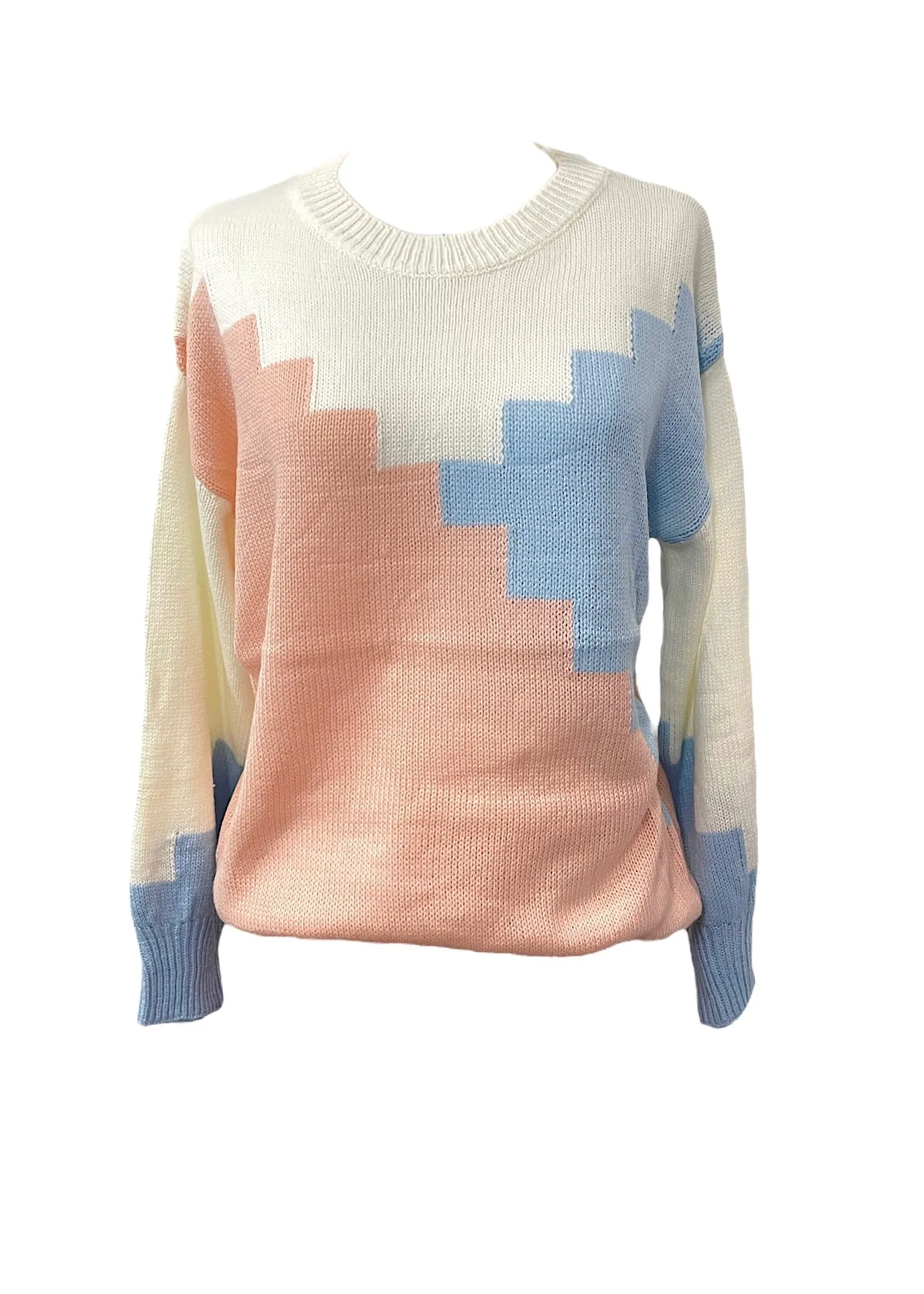 Cream/Blue/Pink Pixel Sweater