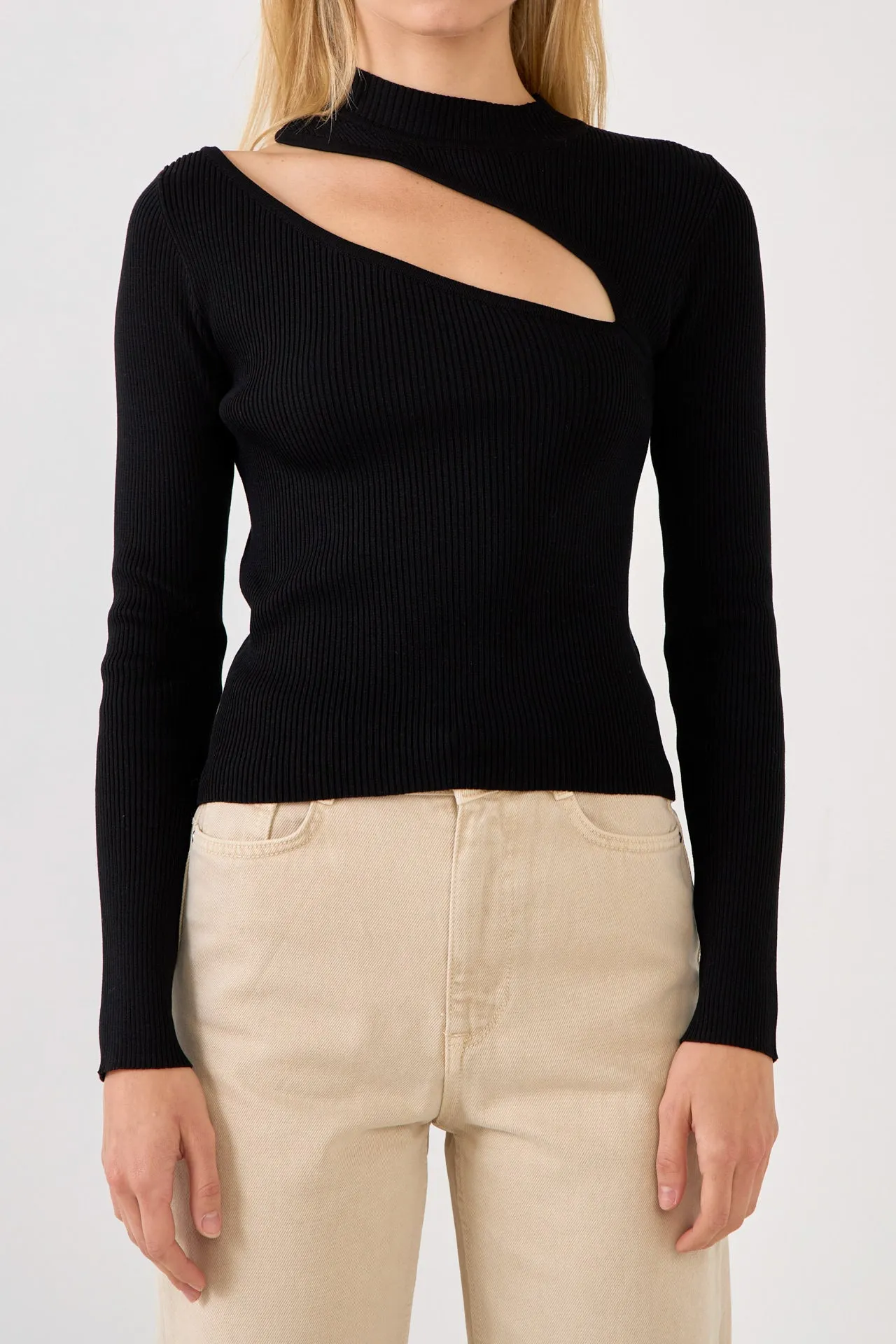Cut Out Sweater Top with Round Neckline