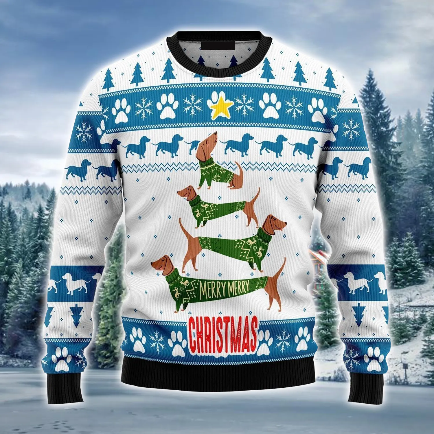 Dachshund Ugly Sweater, Cute Dachshund Winter Pattern Ugly Sweater For Men & Women, Perfect Gift For Dachshund Lover