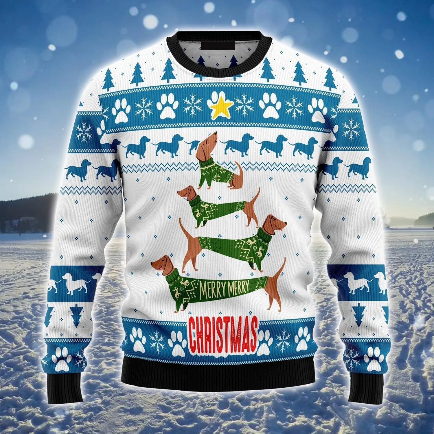 Dachshund Ugly Sweater, Cute Dachshund Winter Pattern Ugly Sweater For Men & Women, Perfect Gift For Dachshund Lover