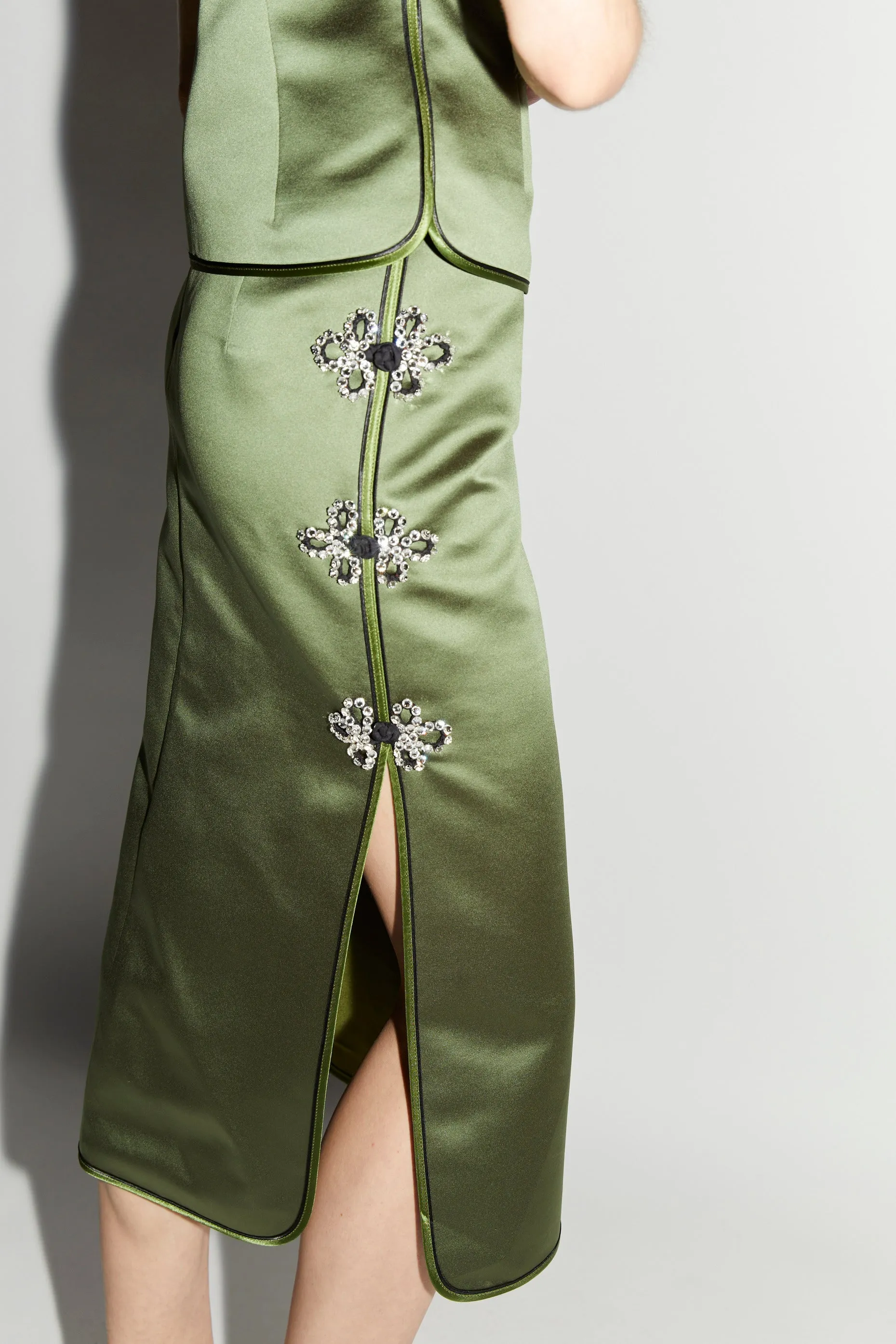 DARIO SKIRT OLIVE GREEN SATIN