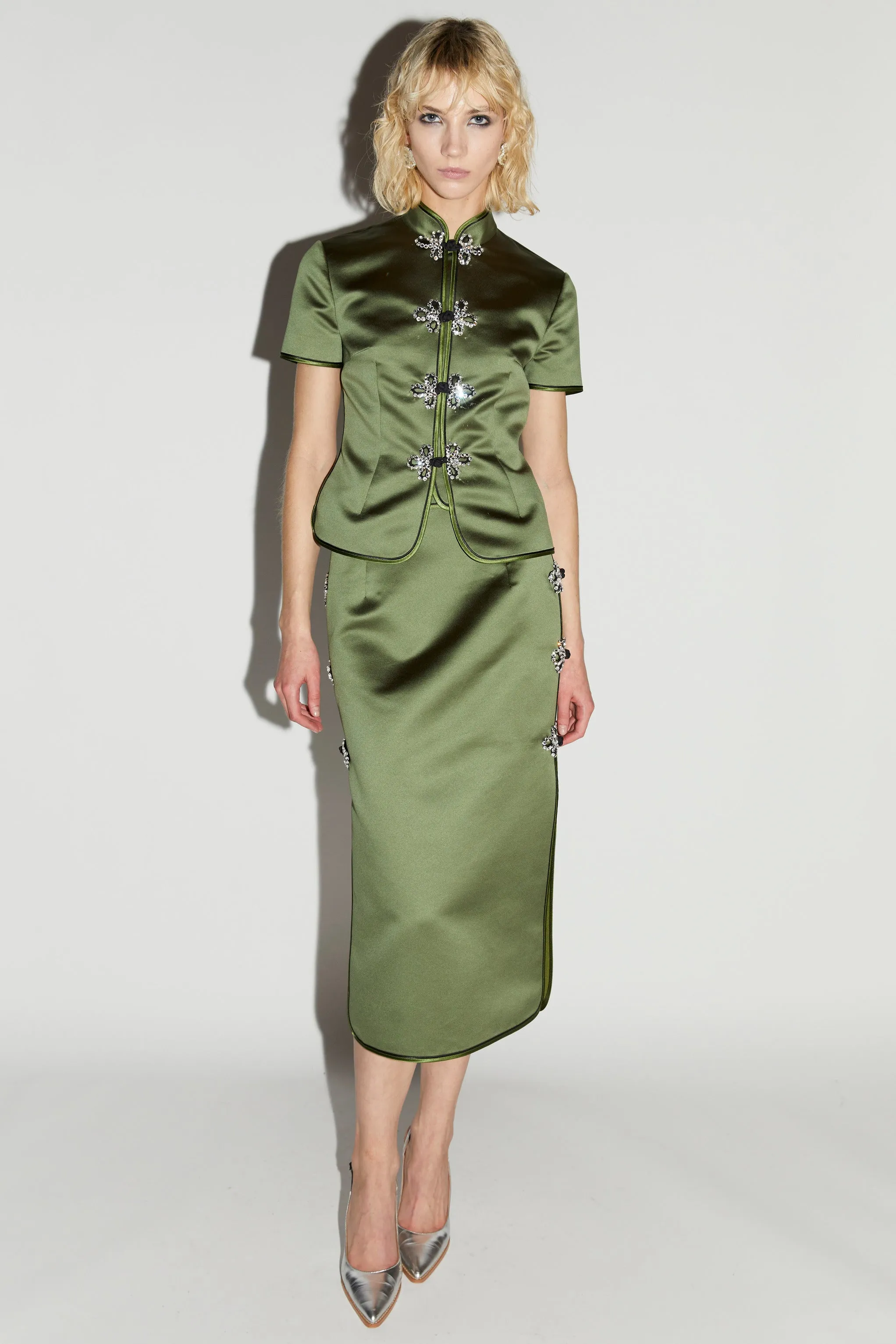 DARIO SKIRT OLIVE GREEN SATIN