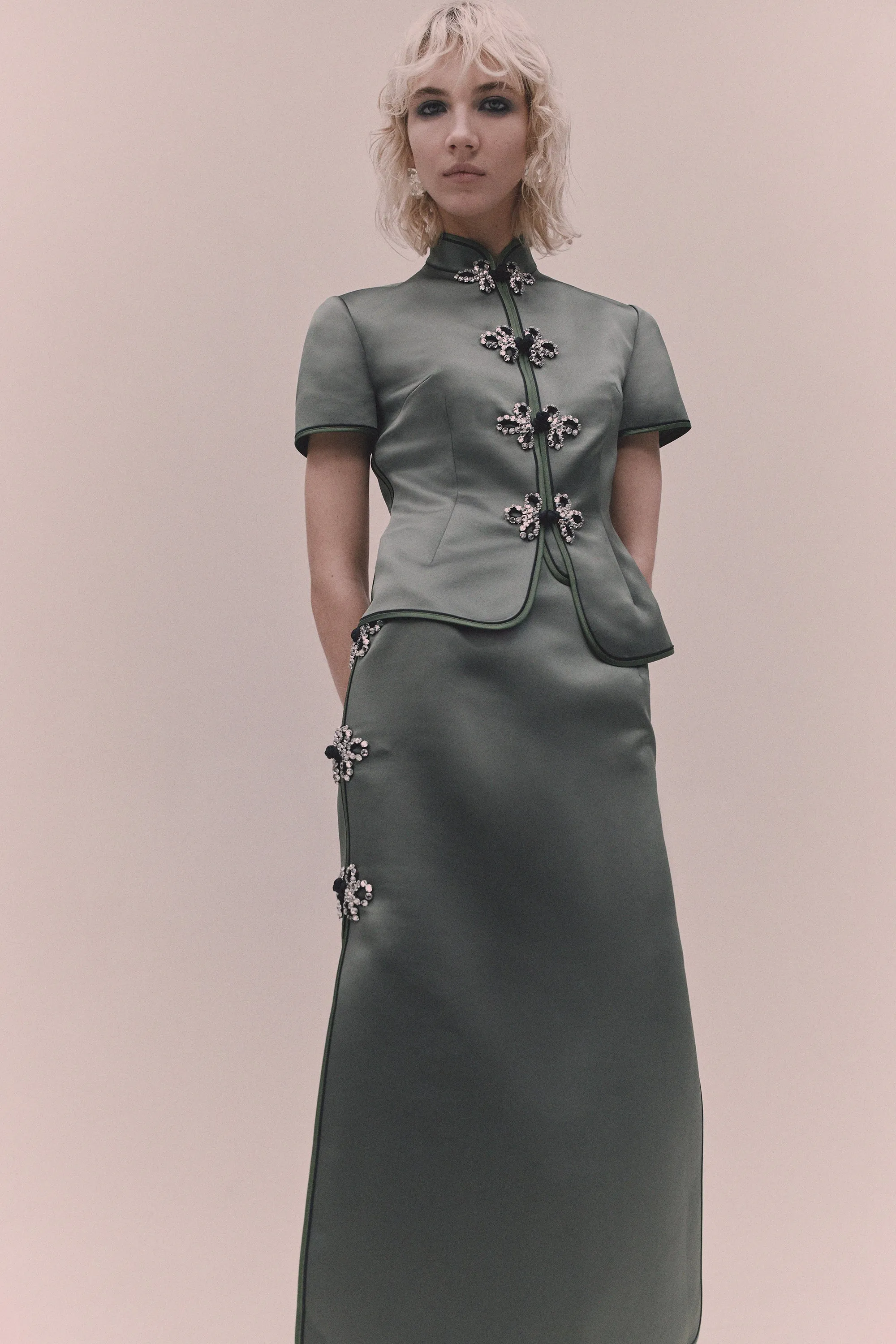 DARIO SKIRT OLIVE GREEN SATIN