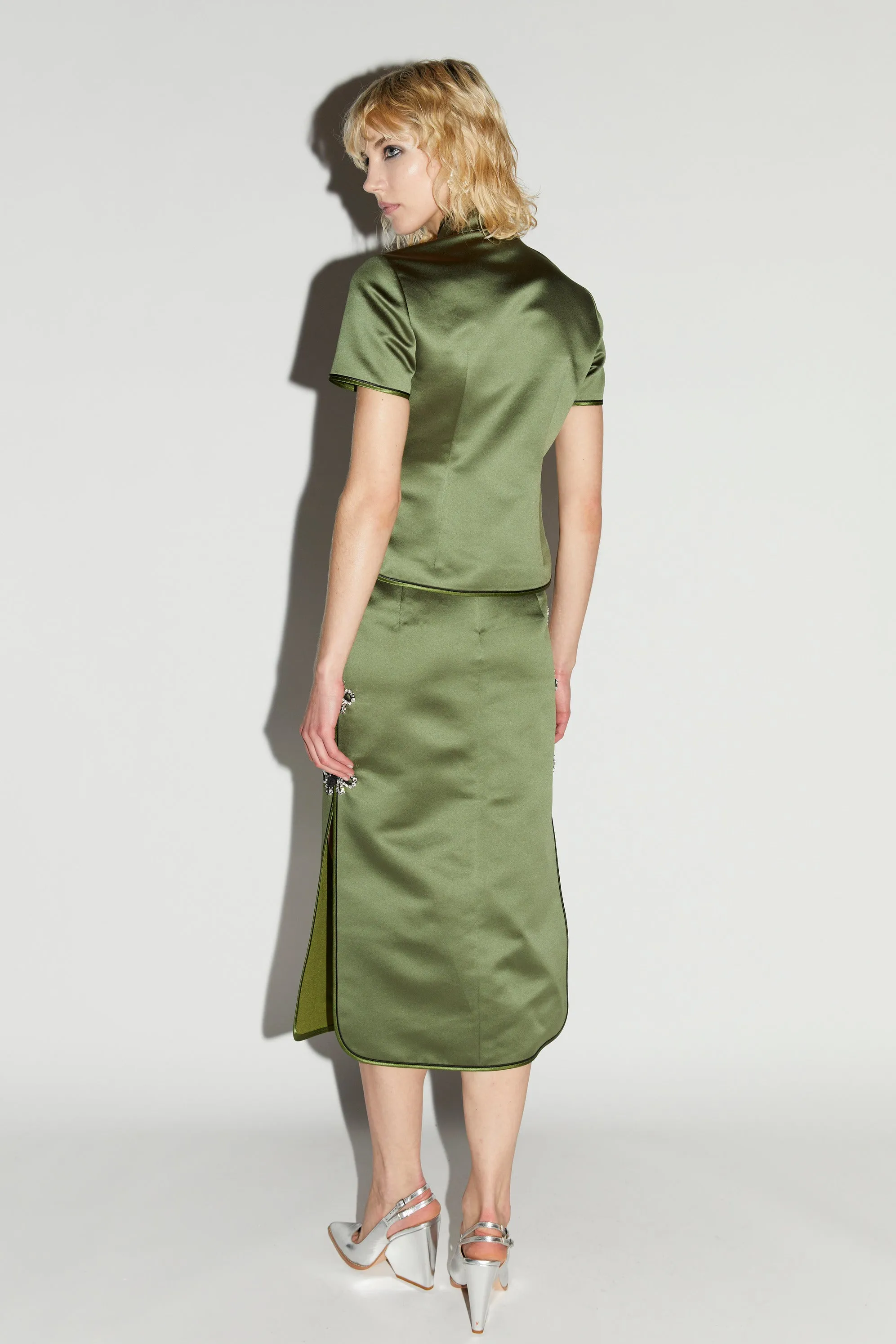 DARIO SKIRT OLIVE GREEN SATIN