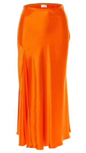 Doubleface Satin Bias Midi Skirt With Slit