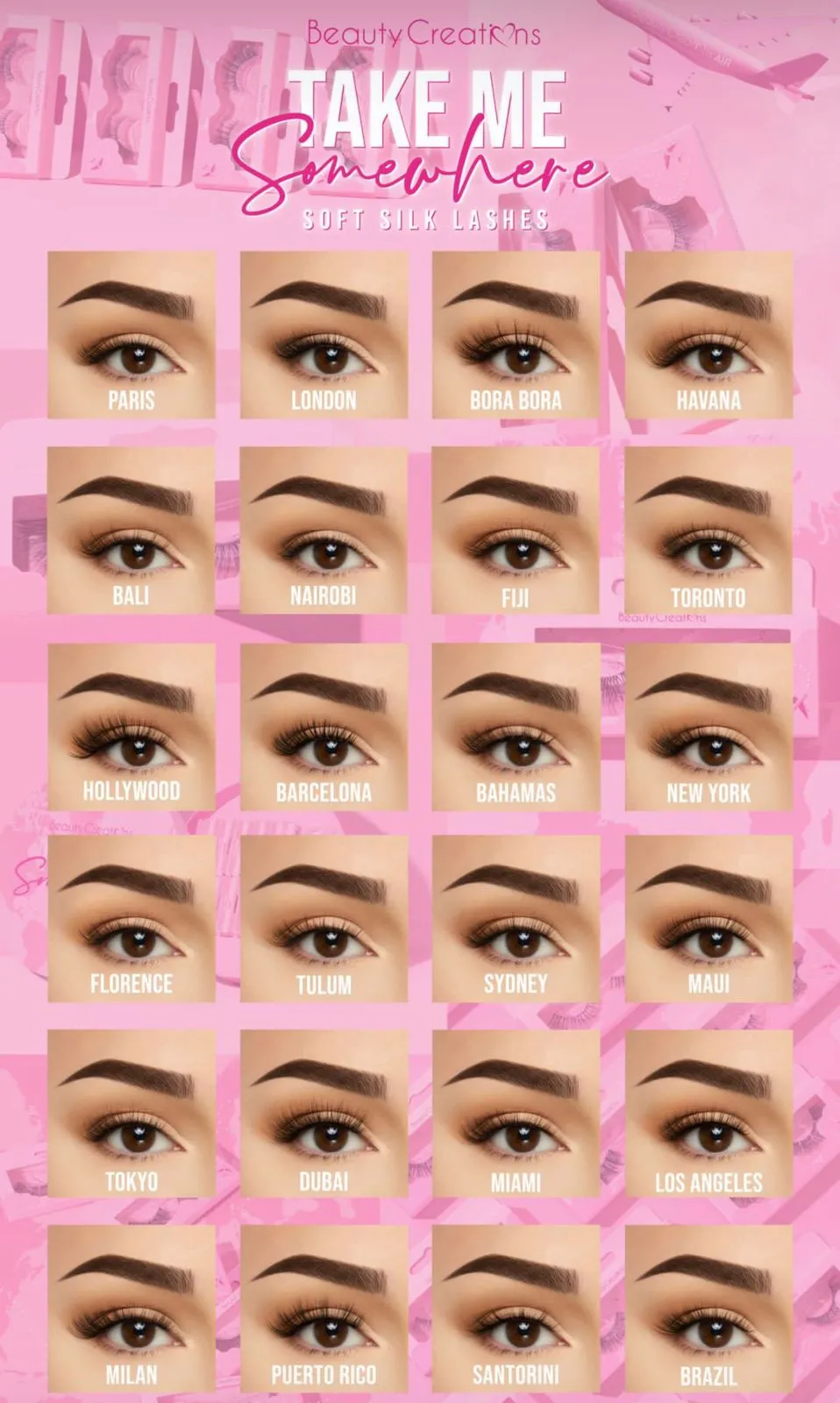 Eyelashes- Beauty Creations Take Me Somewhere Soft Silk- #20 Puerto Rico (10pc Box, $1 each)