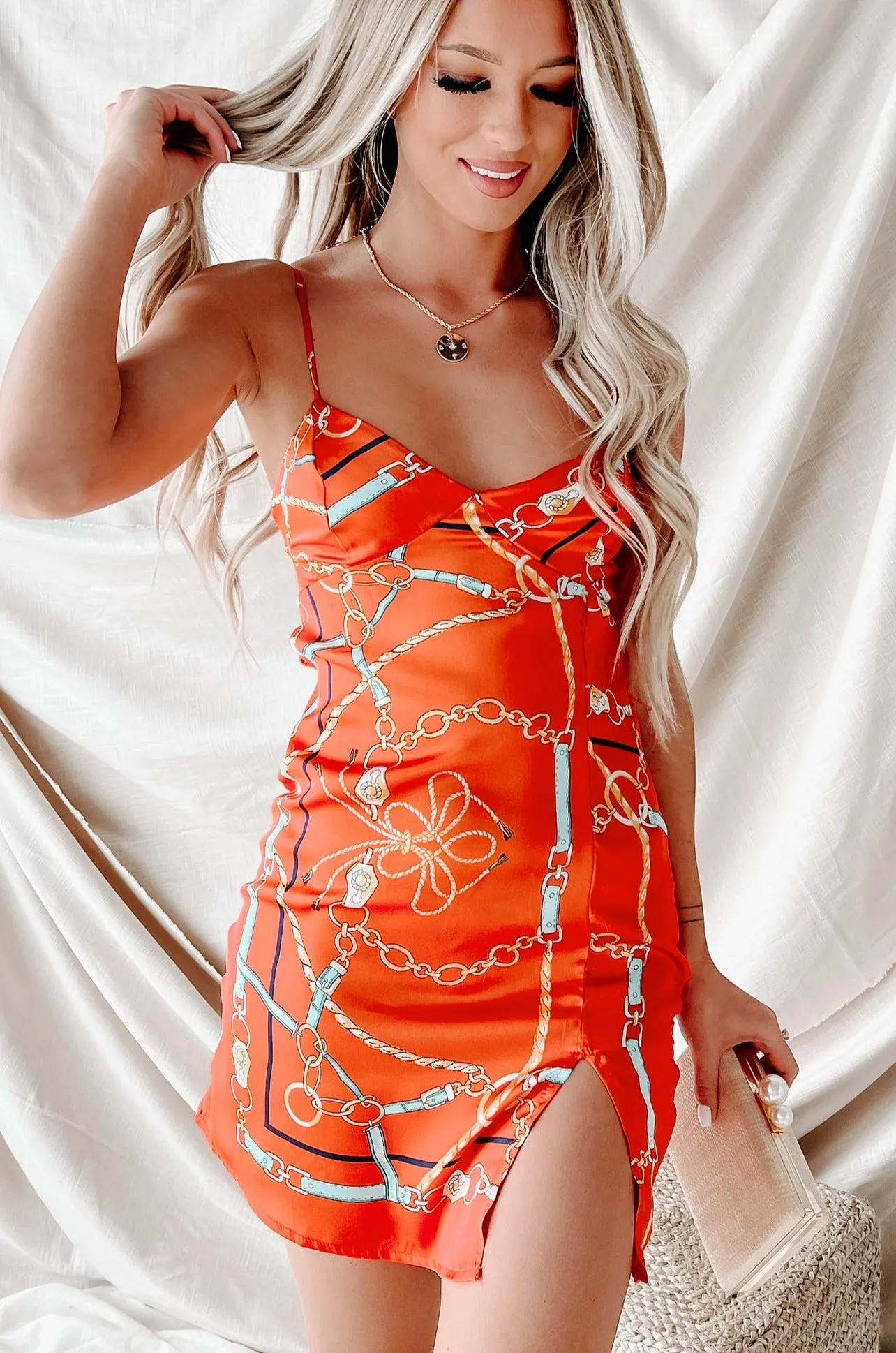 Flirty Like Me Printed Satin Mini Dress (Red Combo)