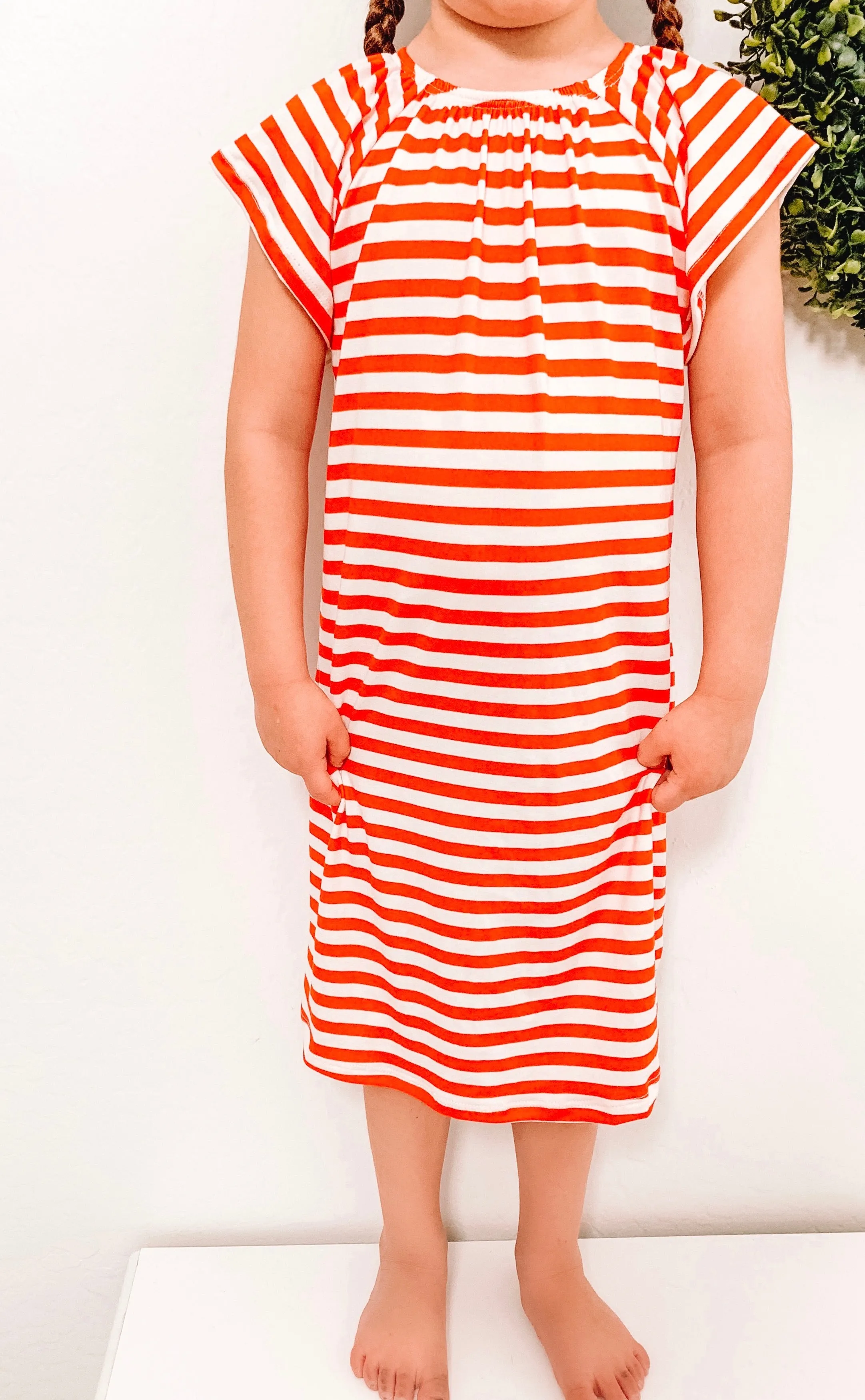 Flutter Sleeve Nightgown in Red Stripe