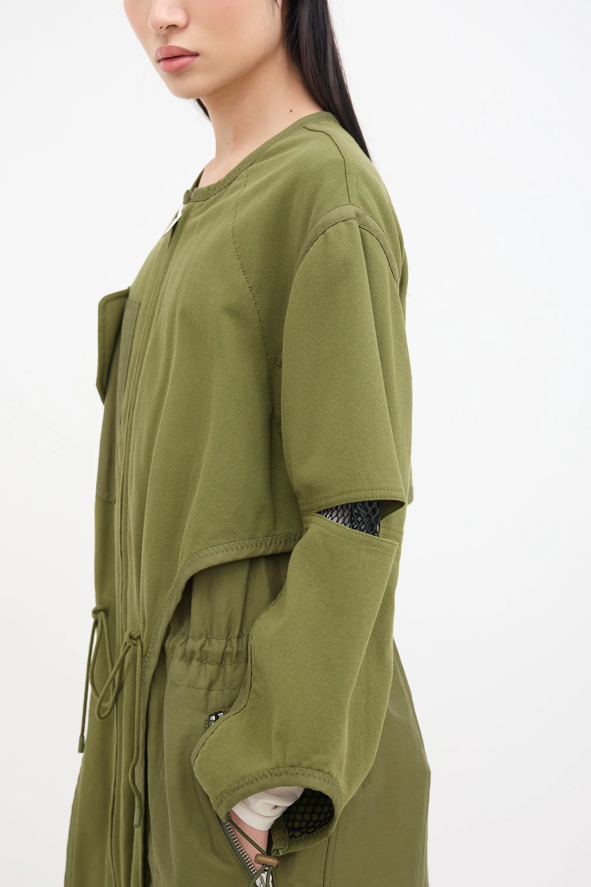 Green Canvas & Black Mesh Coat