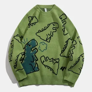 Harajuku Cartoon Dinosaur Sweater - Playful and Comfortable