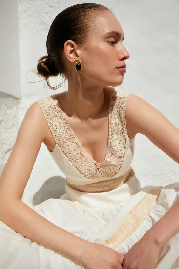 Herron Dress | Ivory & Beige | Organic Cotton