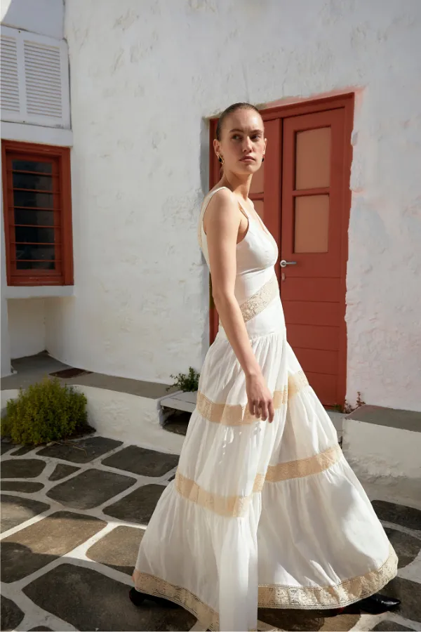 Herron Dress | Ivory & Beige | Organic Cotton