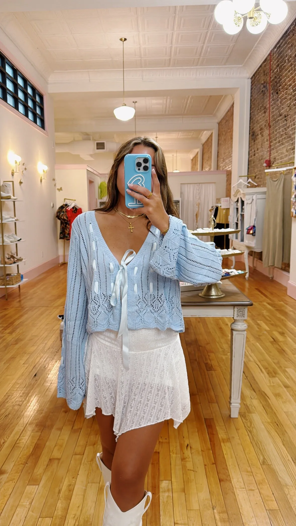 Invisible String Knit Top - Baby Blue