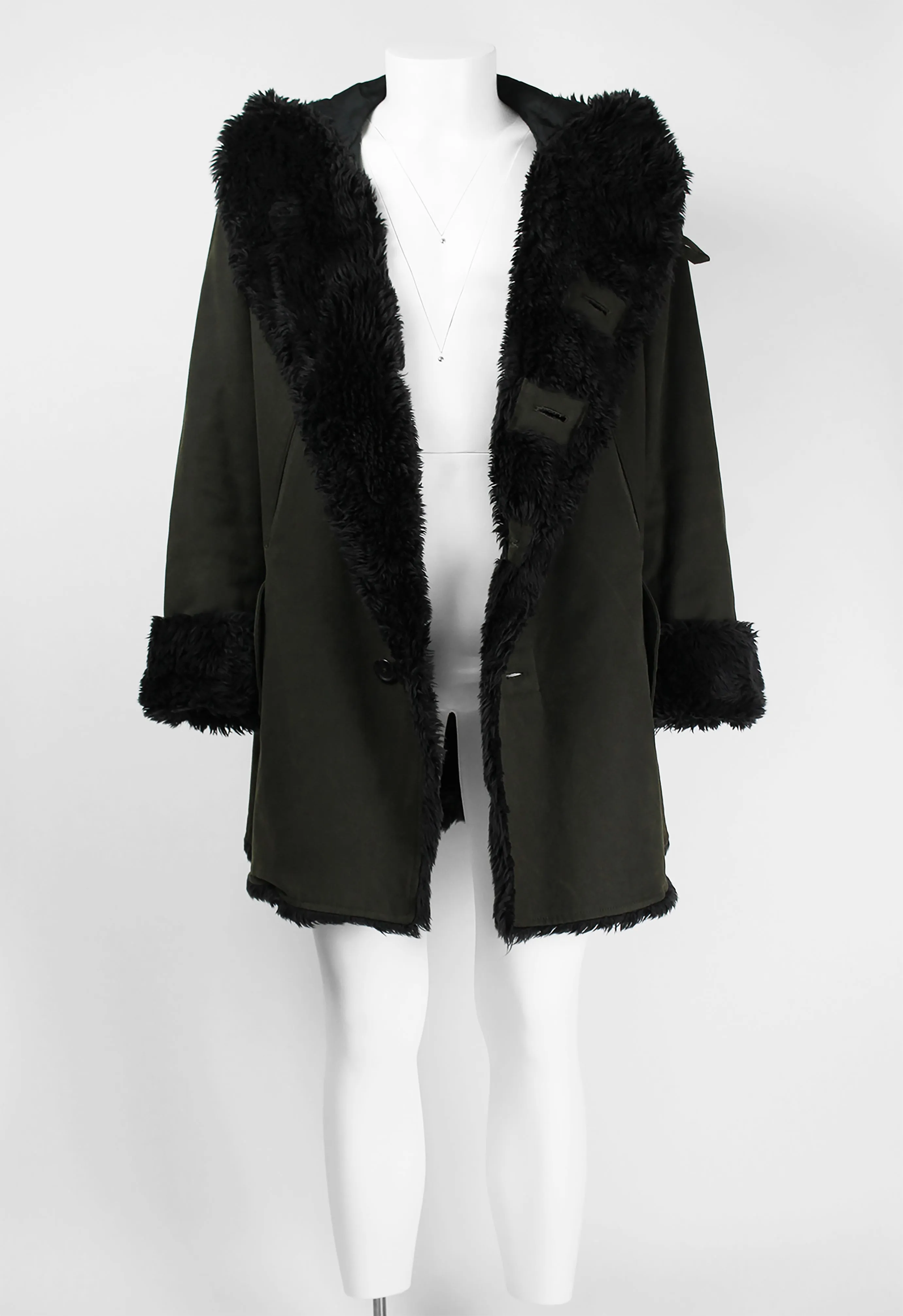 ISSEY MIYAKE MEN FW 2003 FUR TRIM HOODED COAT