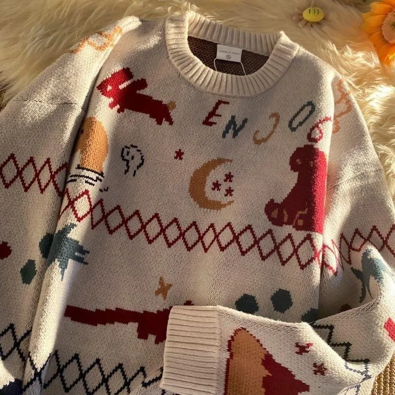 Kawaii Cartoon Bunny Dino Sweater