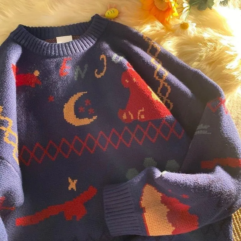 Kawaii Cartoon Bunny Dino Sweater