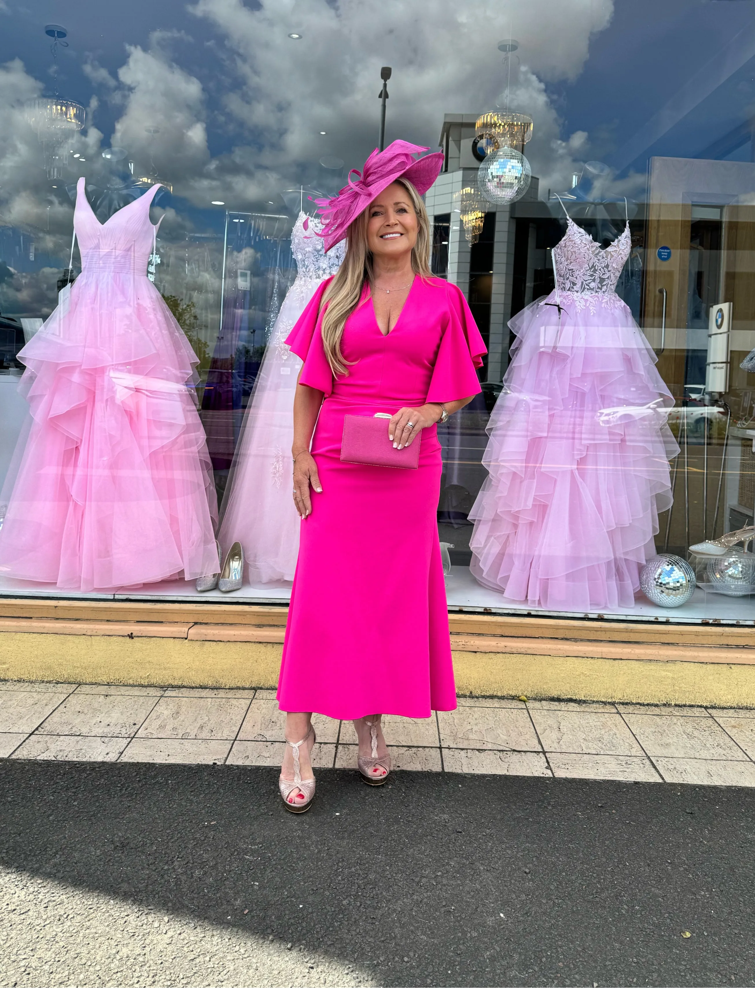 Kevan Jon Tilly frill midi dress in flo pink