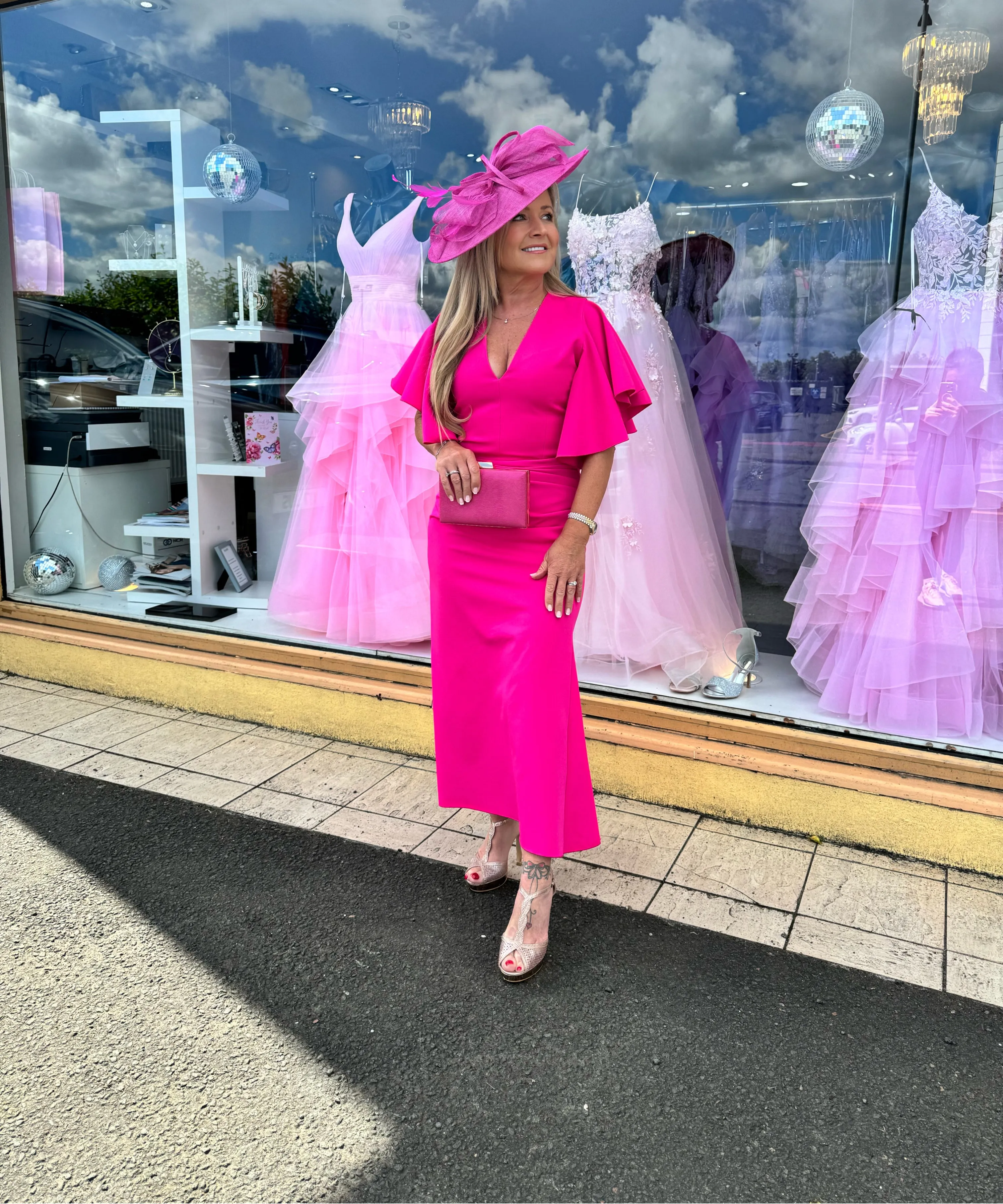 Kevan Jon Tilly frill midi dress in flo pink