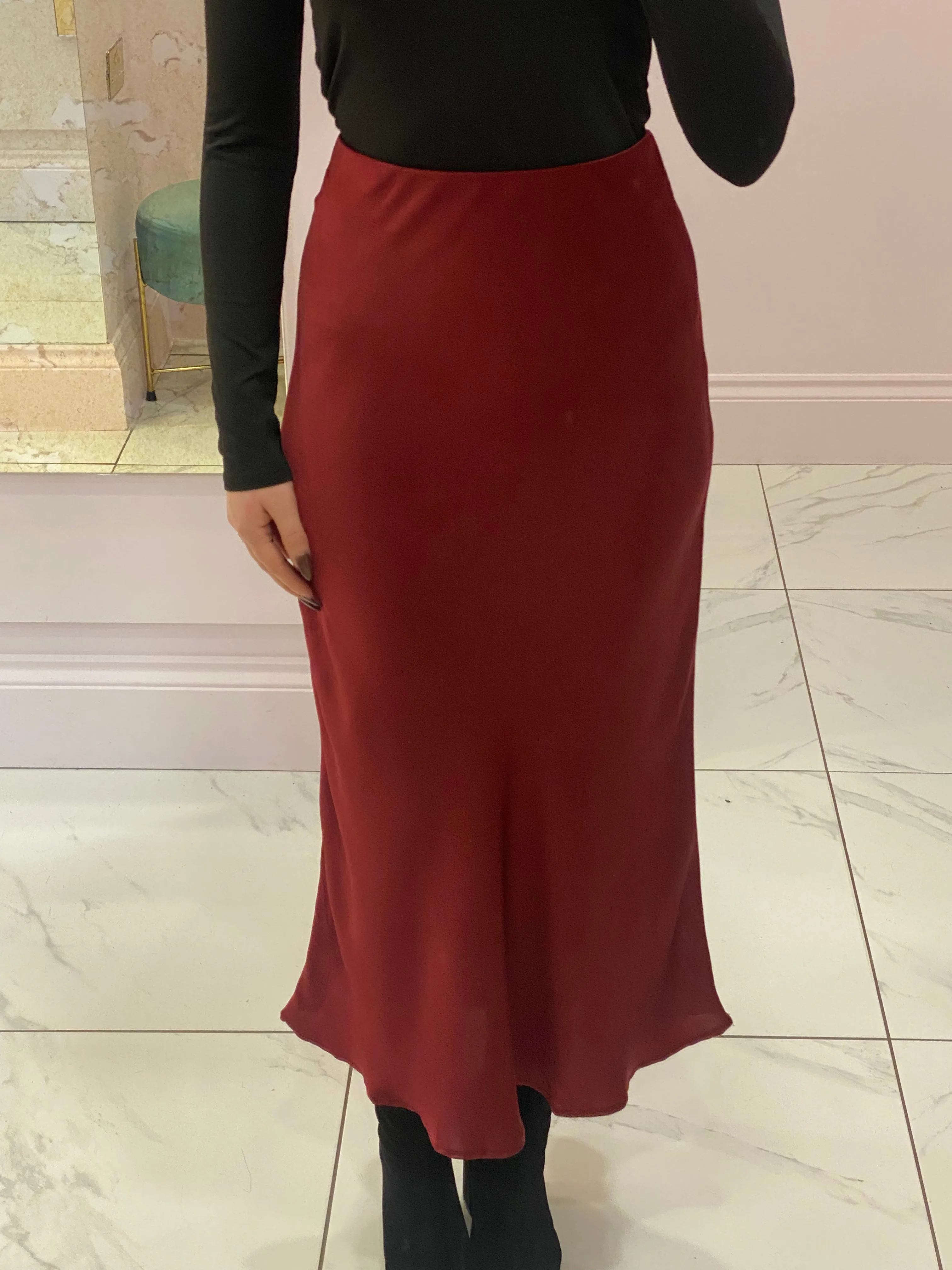 Leona Burgundy Satin Midi Skirt