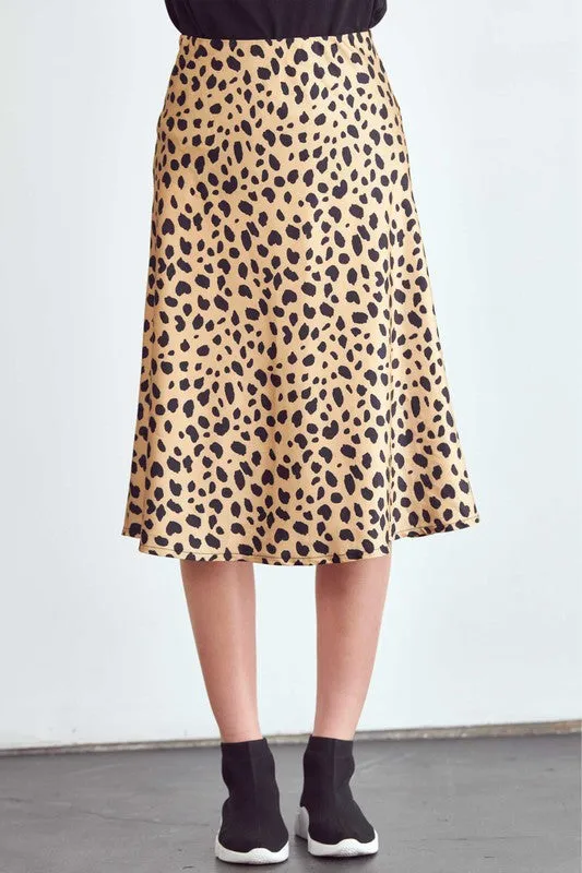 Leopard Satin Midi Skirt