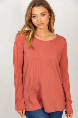 Long Sleeve Contoured Top - rust