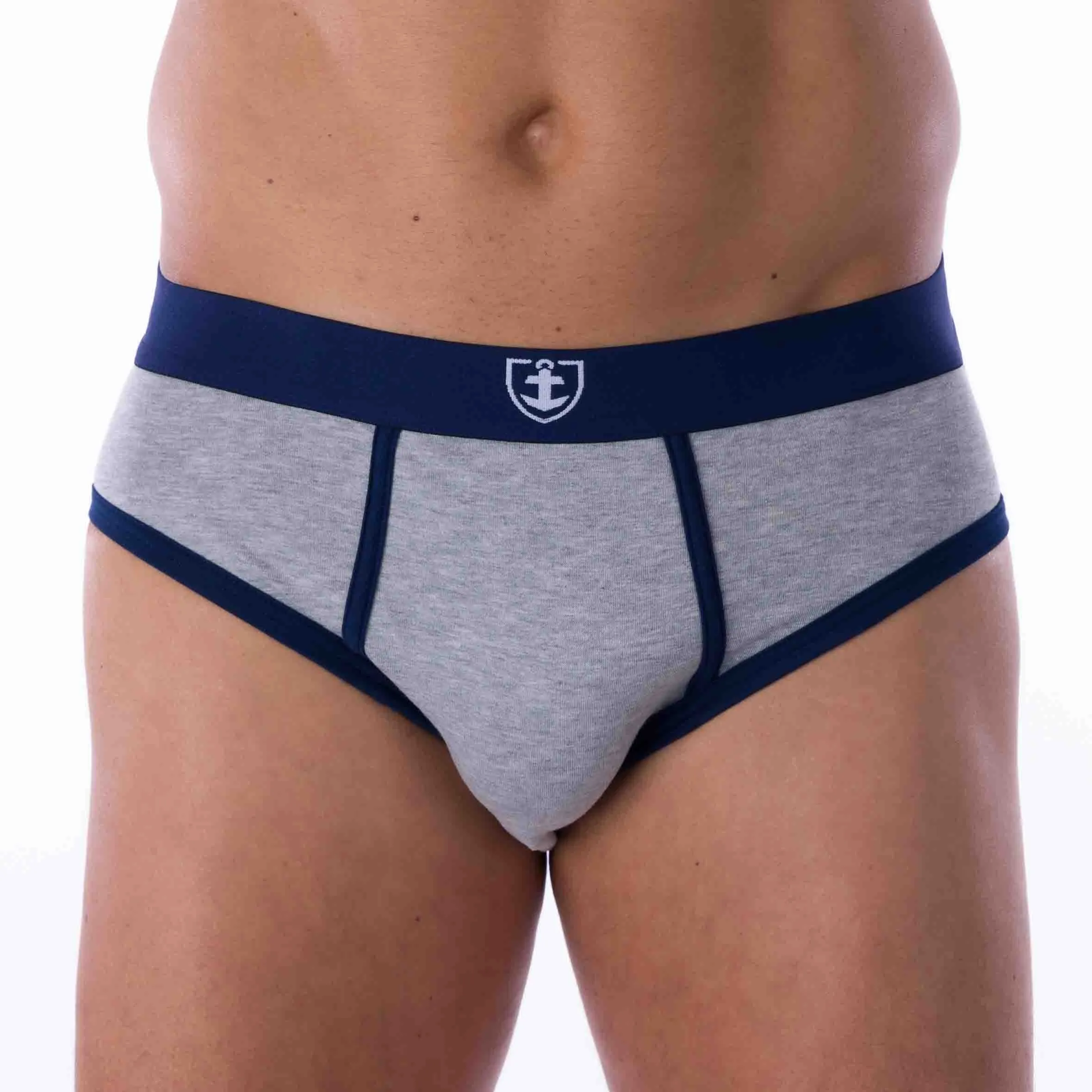 Lot de 2 Slips Taille Basse en Coton Stretch BIO Marine et Gris Chiné C173.2